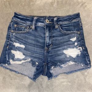 American eagle ripped dark wash jean shorts